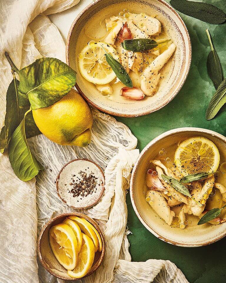bowls of chicken soup
