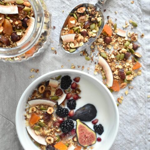 Recipe for healthy honey homemade granola with hazzelnuts