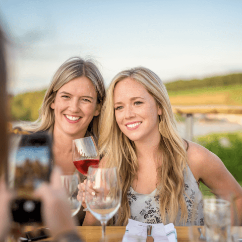 Two women with wine glass