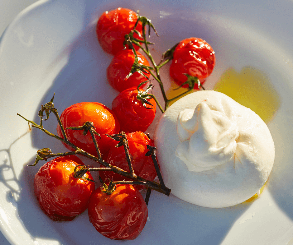 Tomatoes and Burrata on a plate