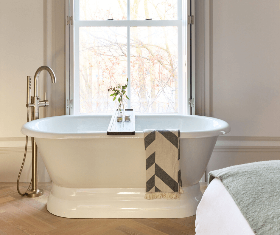 freestanding soaker tub in hotel room