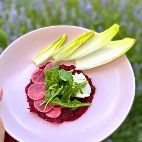 Beet Tartare with Chevre outdoors at Rosewood Meadery