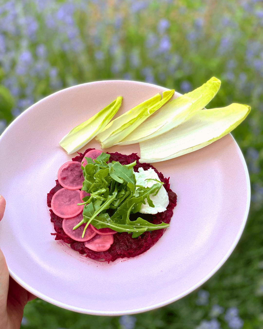 Beet Tartare with Chevre outdoors at Rosewood Meadery