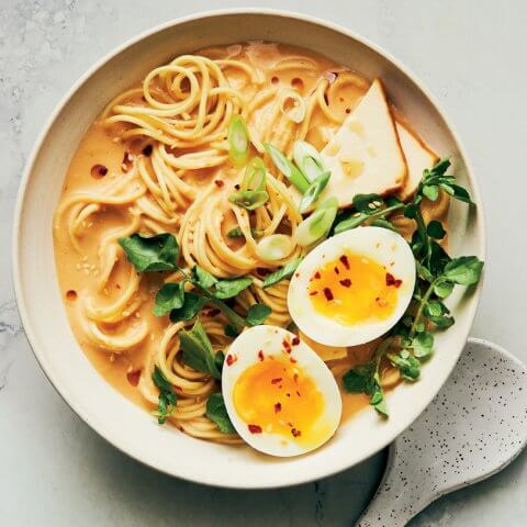 A bowl of ramen from above