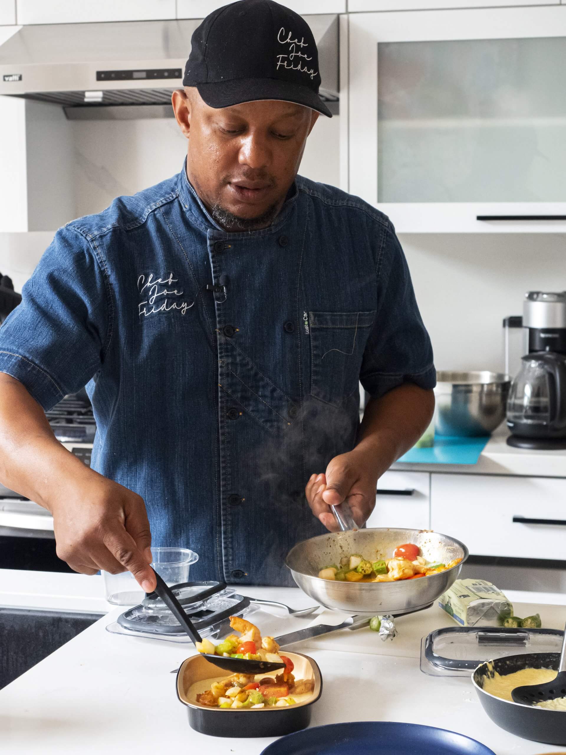 A man cooking at a counter