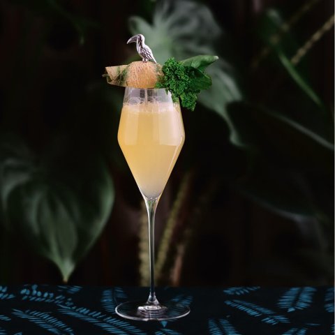 Glass of peach liquid