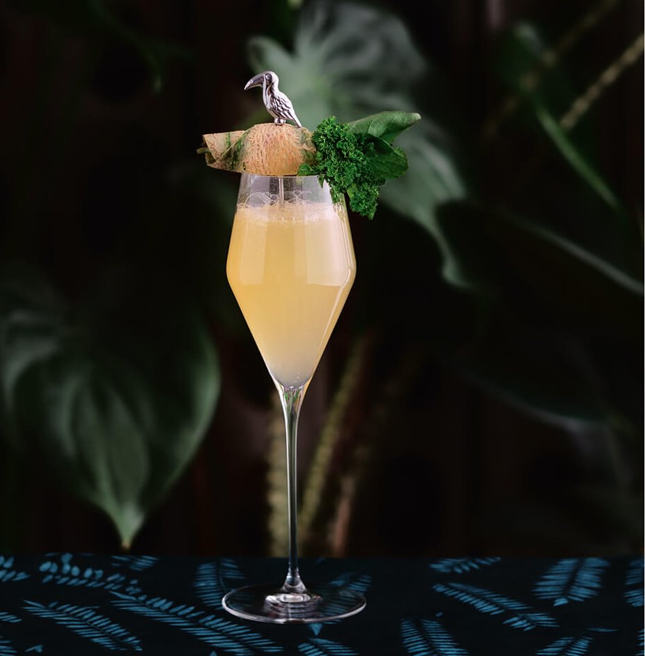 Glass of peach liquid