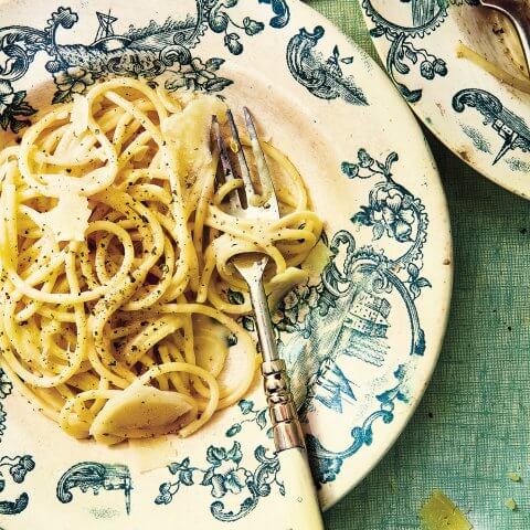 plate of spaghetti with fork