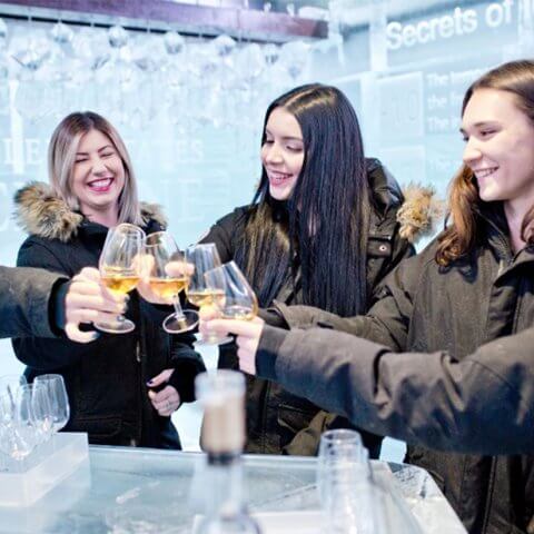 3 women clinking wine glasses
