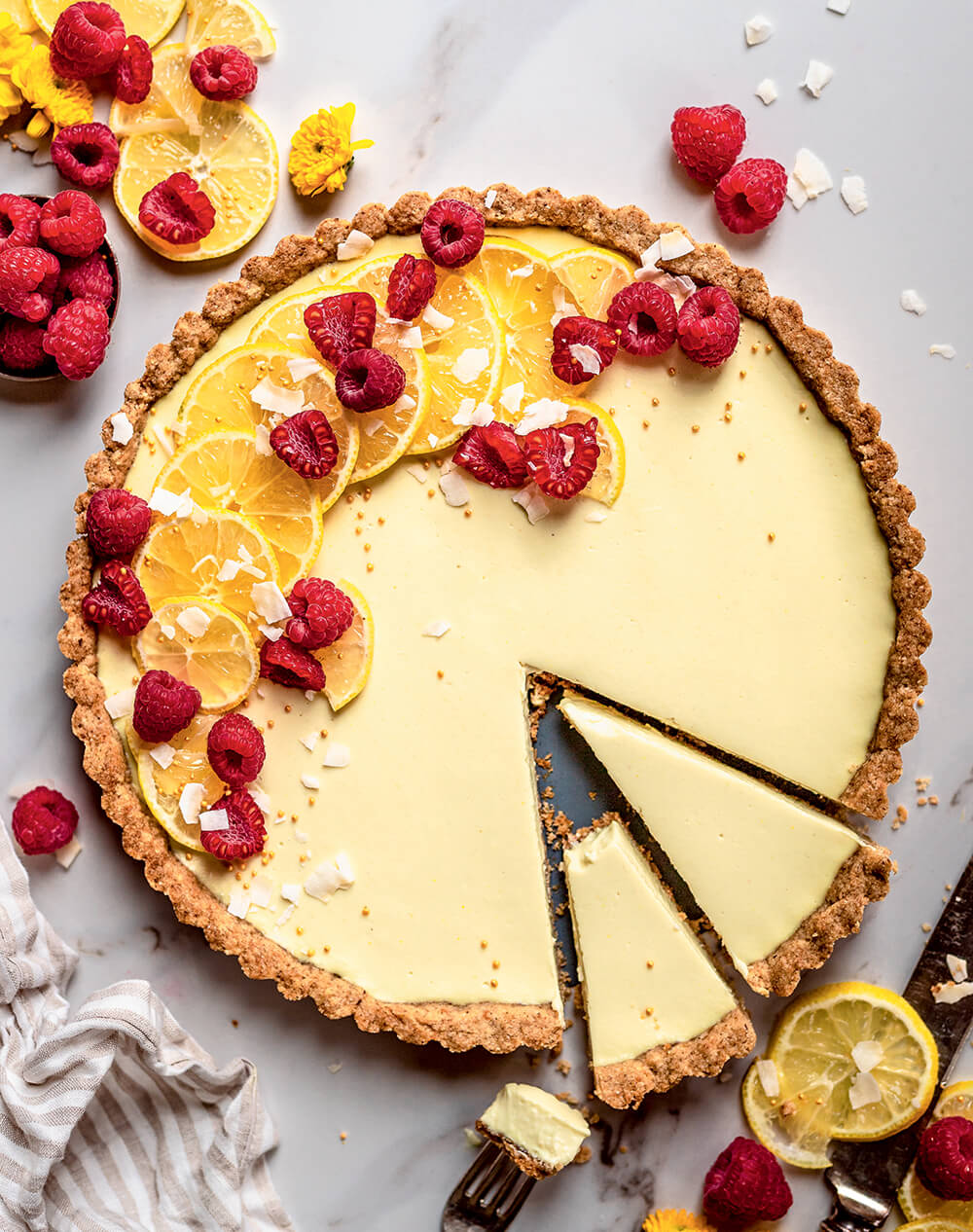 lemon tart with raspberries