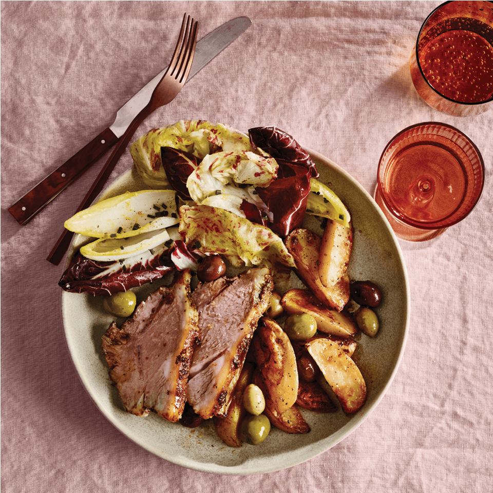 plate with lamb and salad