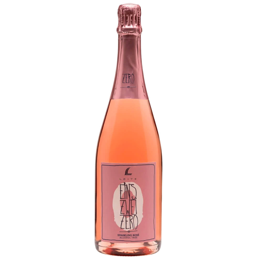 A bottle of rose wine with a pink label and matching foil