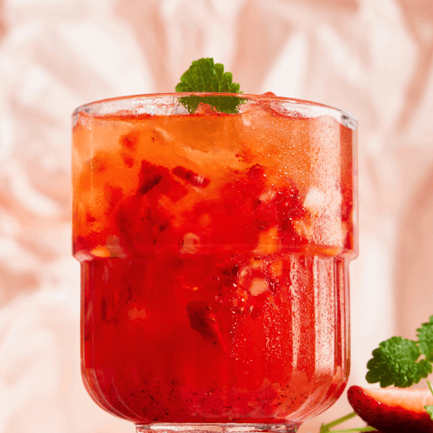 Glass of strawberry cocktail