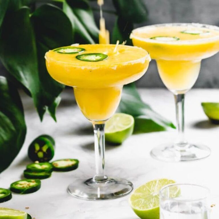 Mango jalapeño margarita served over ice