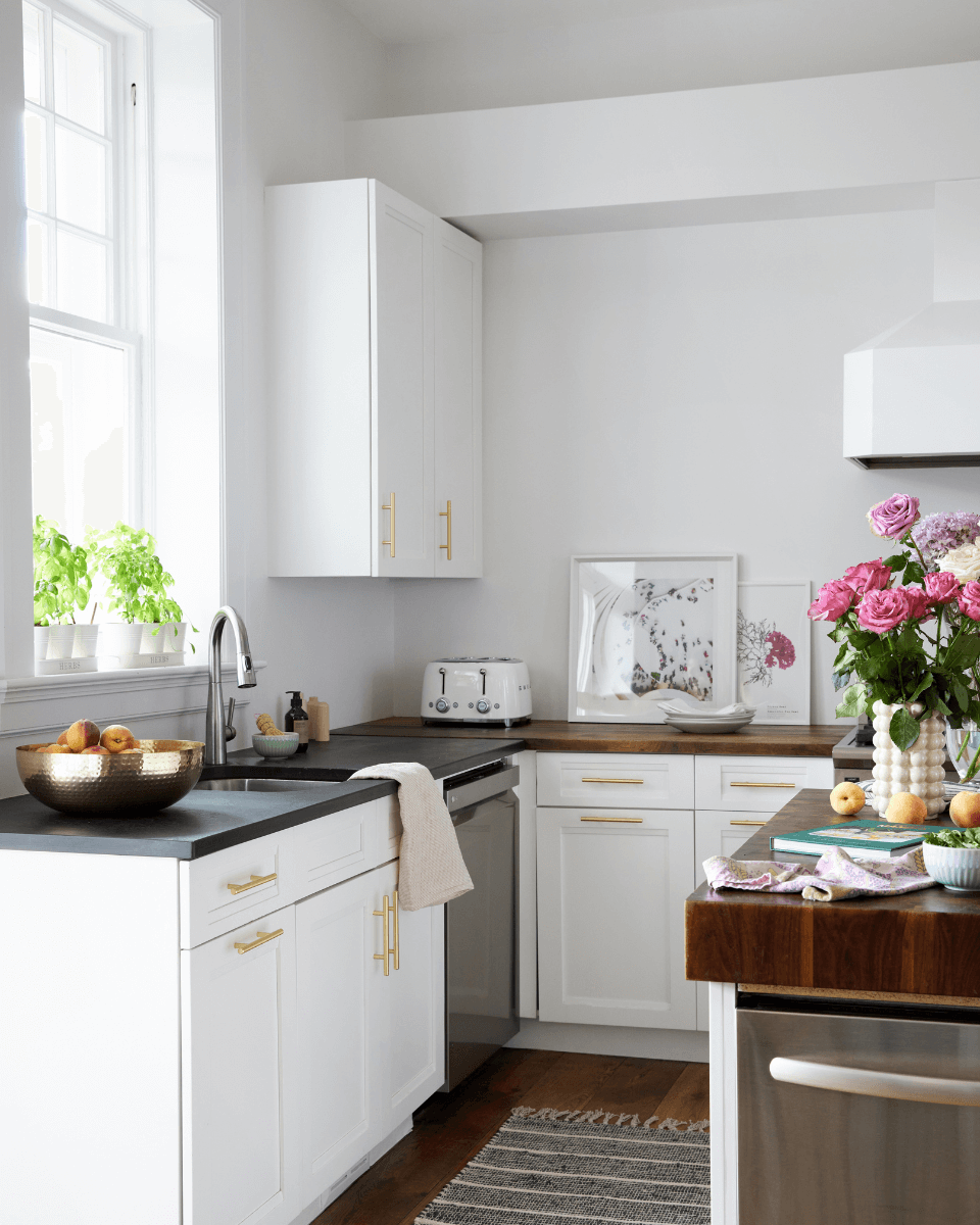 kitchen with white cabinets