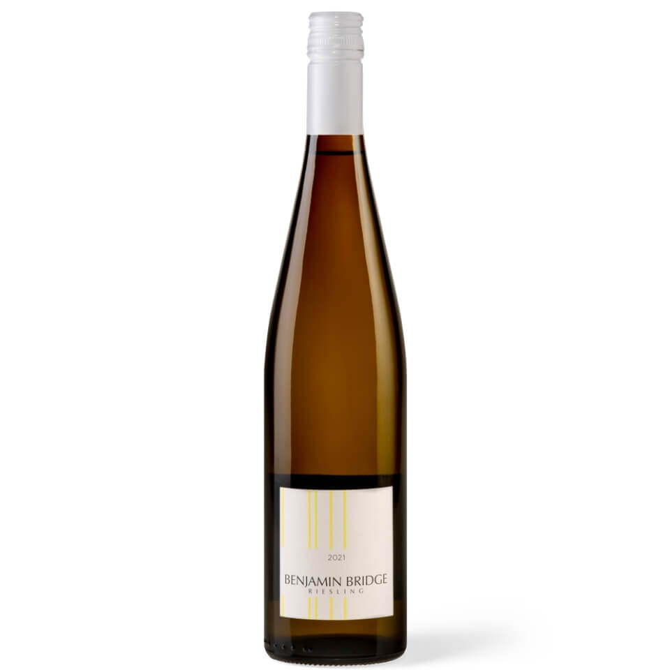 A bottle of white wine with a white cap and label