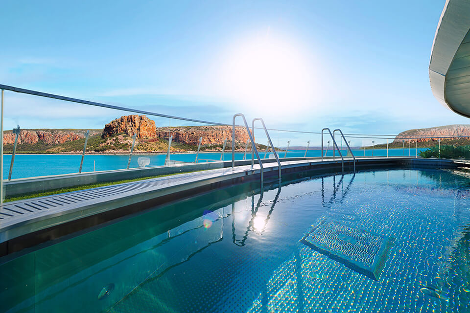 A swimming pool on a cruise ship deck