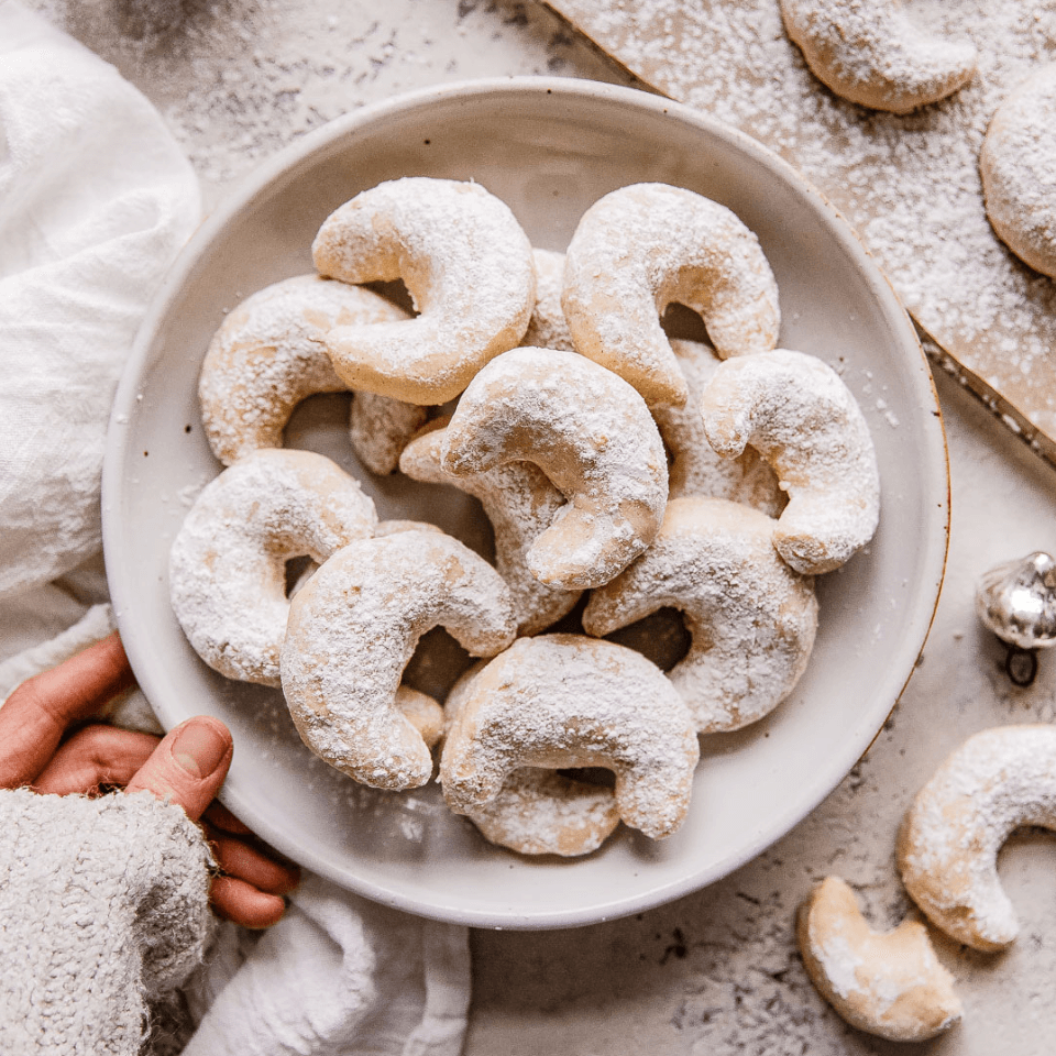 overhead image of crescent-shaped cookies
