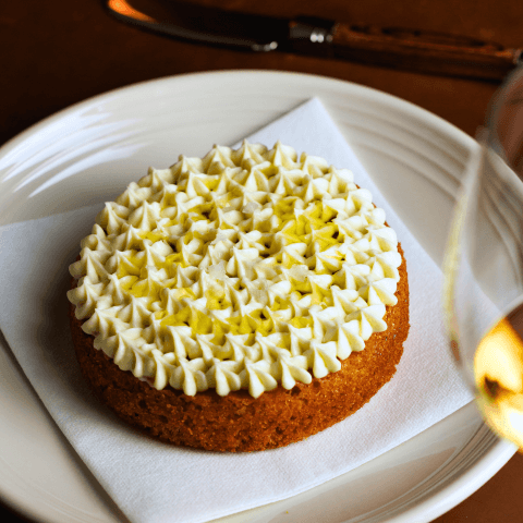 cake with olive oil and flute creme fraiche