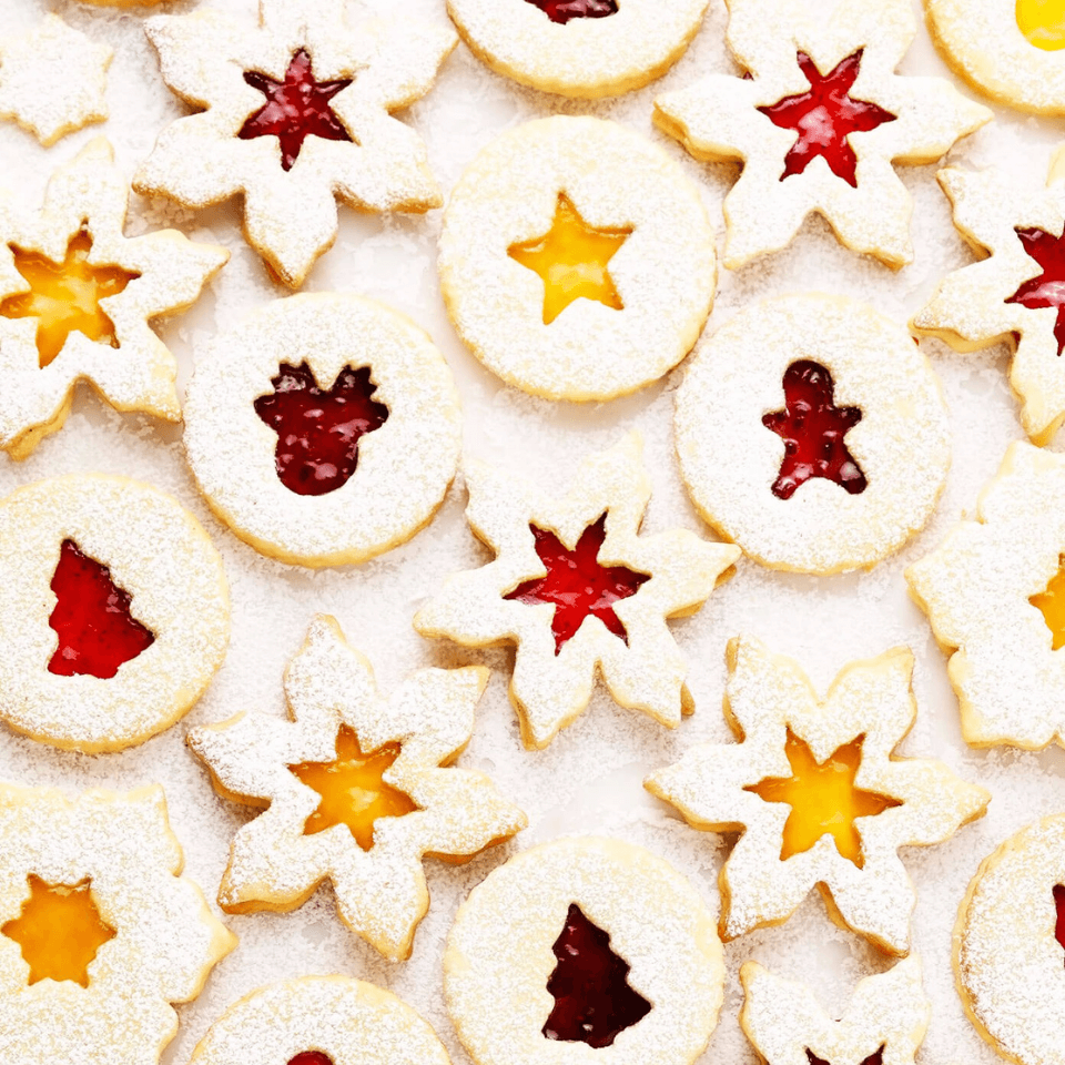 Overhead image of linzer cookies
