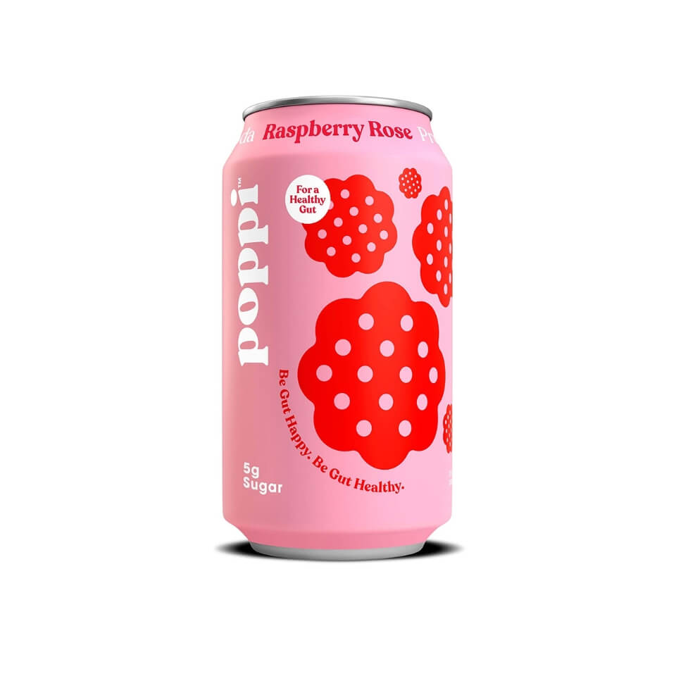 A pink and red can