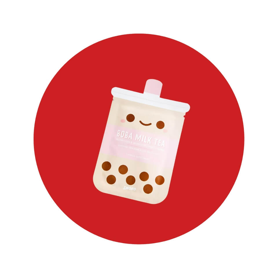 A small package decorated like bubble tea in a red circle