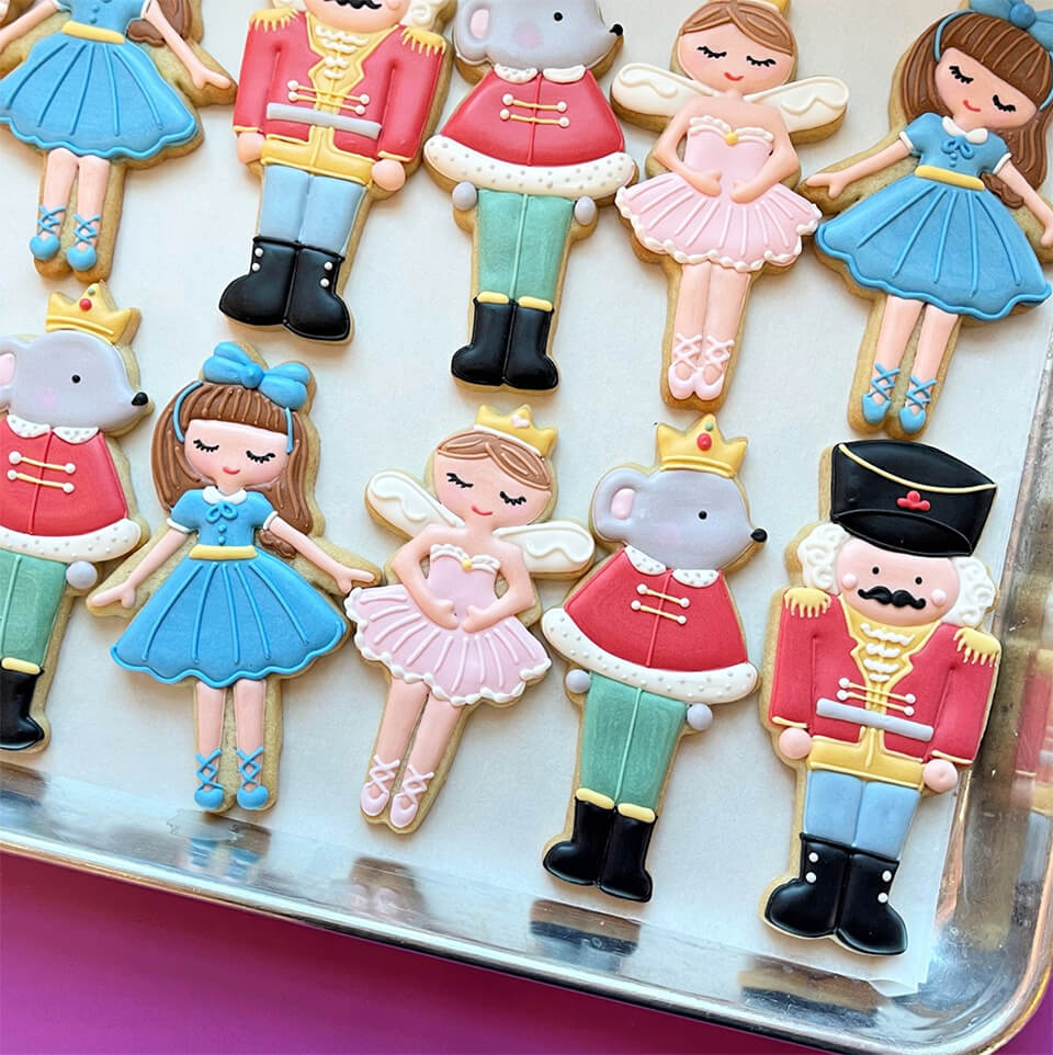 Cookies decorated as characters from The Nutcracker