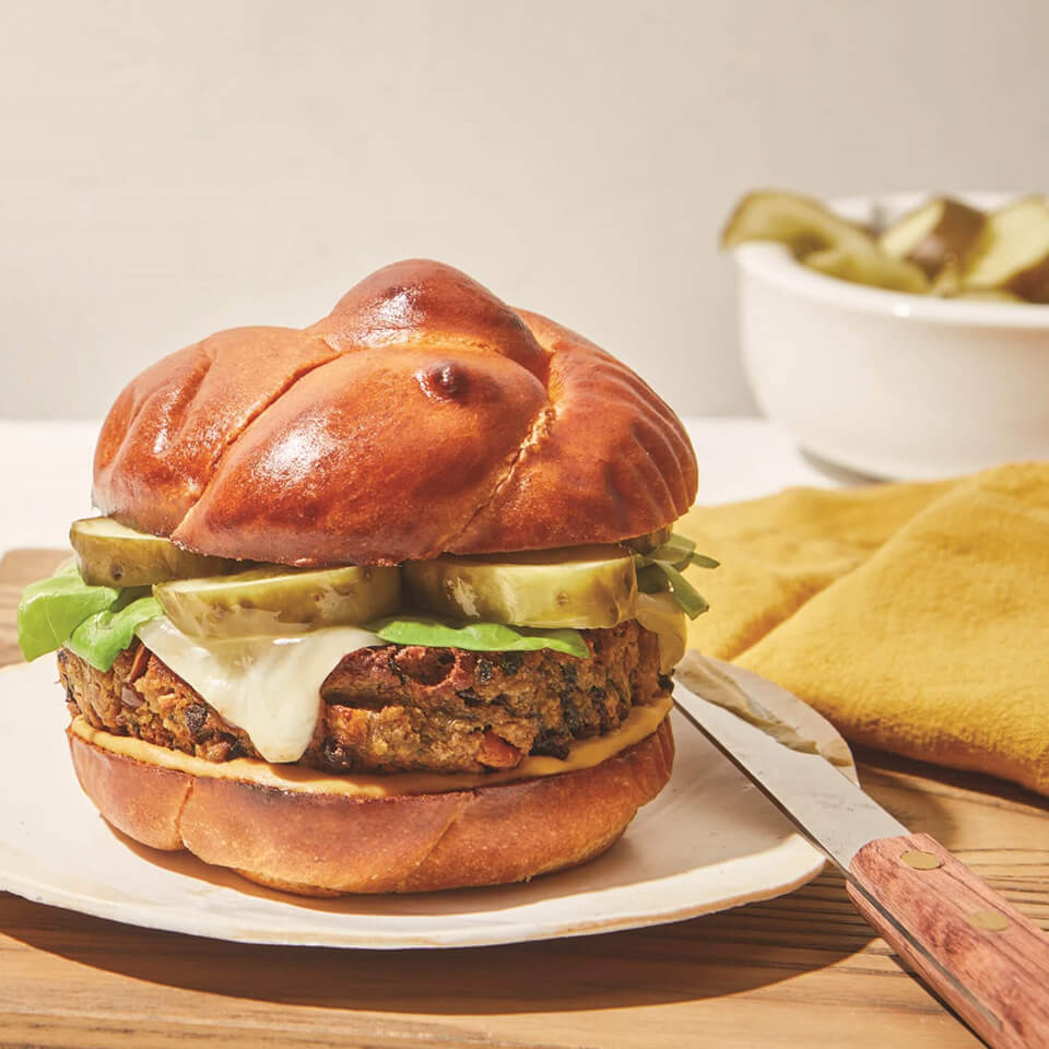 A veggie burger on a plate