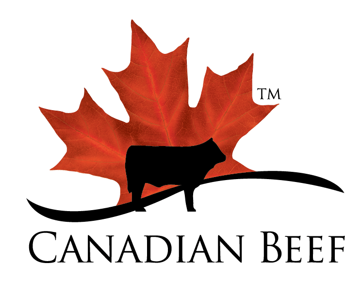 A black-and-red logo with a maple leaf, cow silhouette and the words "Canadian Beef"