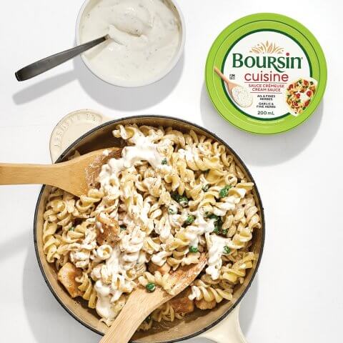 overhead image of pot with fusilli pasta