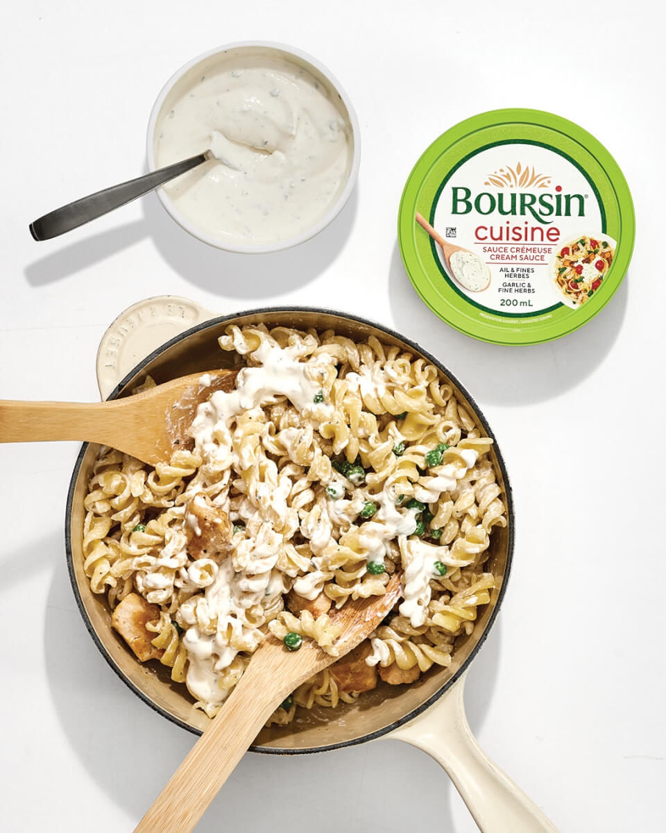 overhead image of pot with fusilli pasta