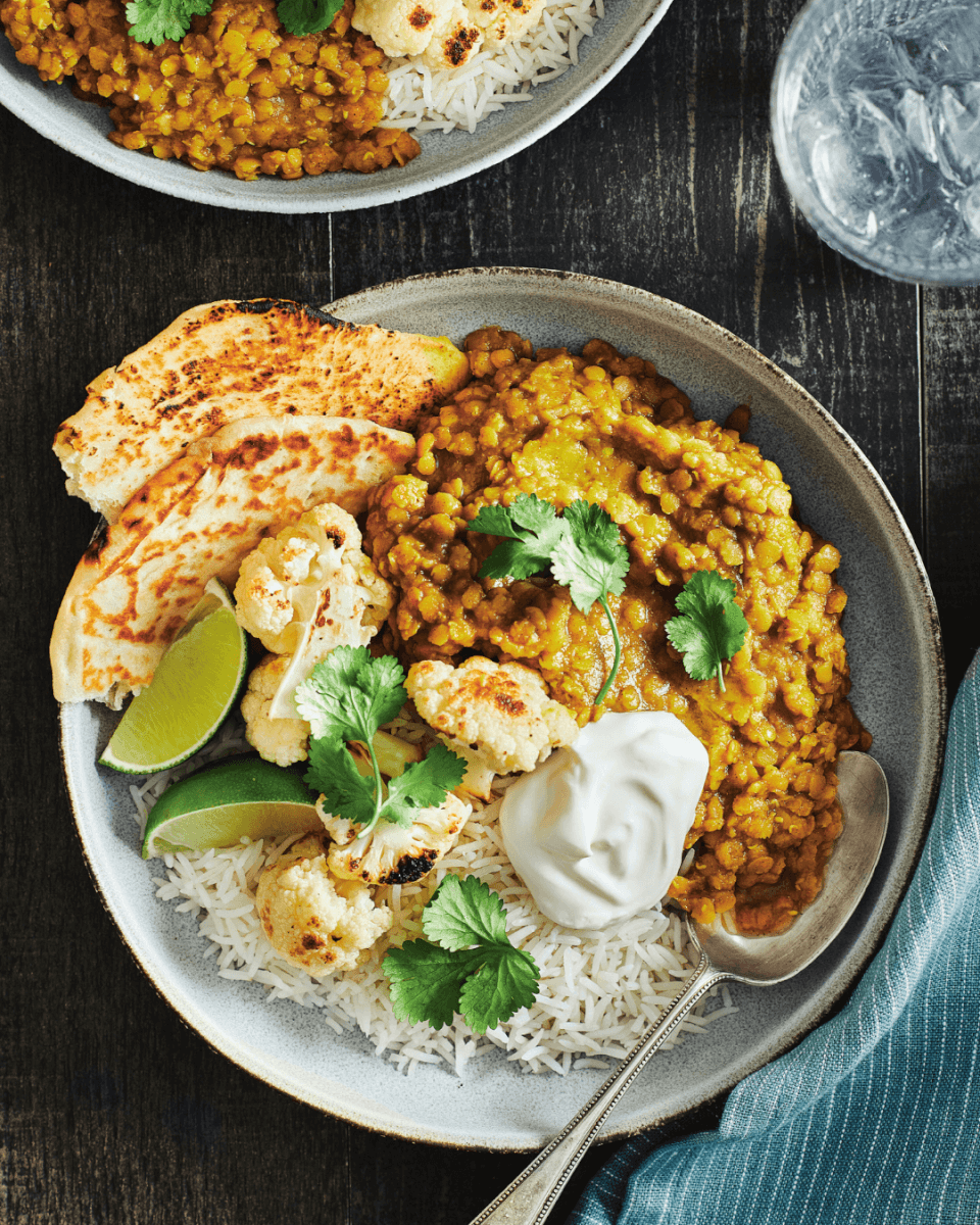 overhead image of bowl of dahl