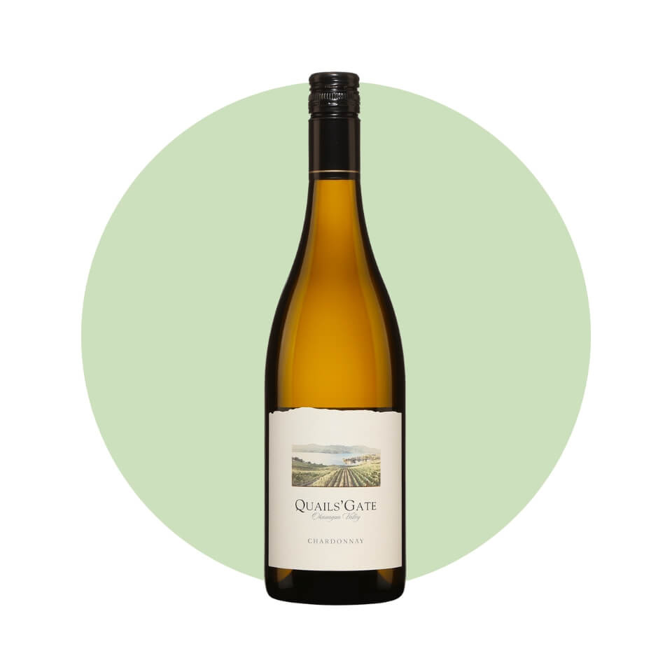 A bottle of wine over a light green circle