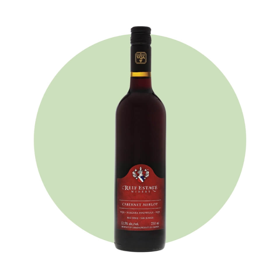 A bottle of wine over a light green circle