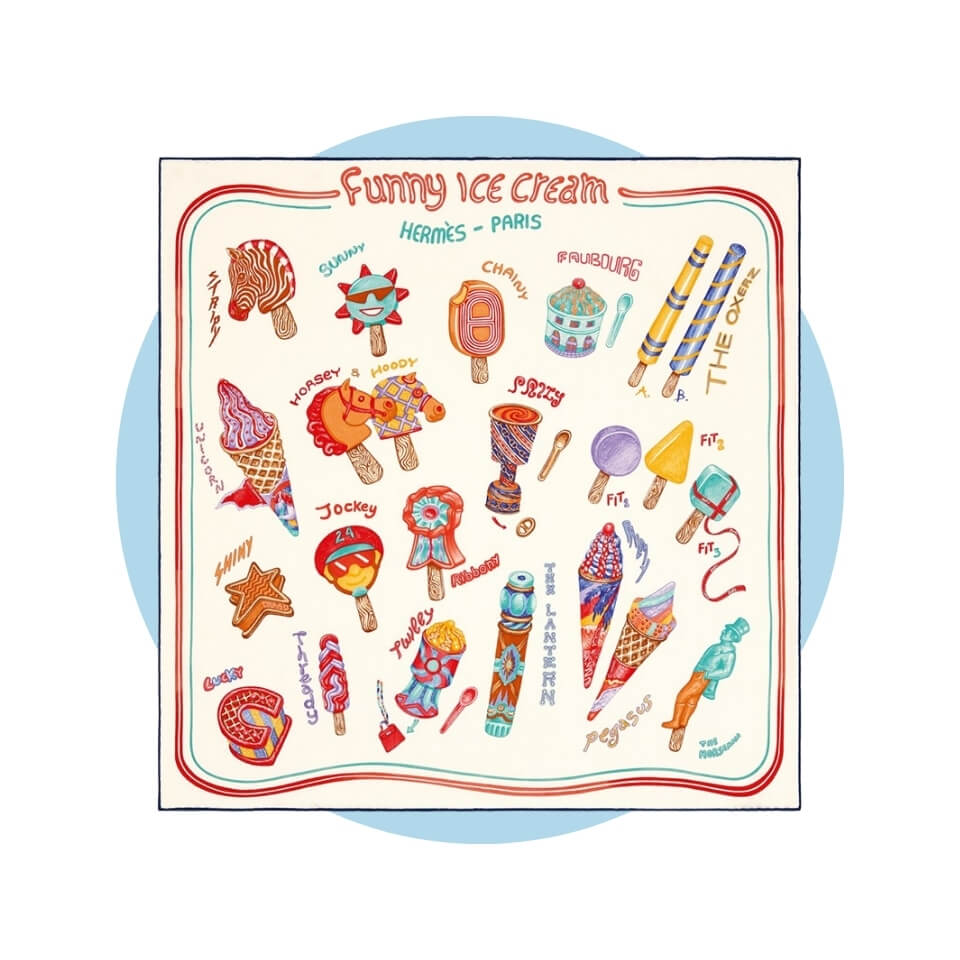 A square kerchief with an ice cream pattern