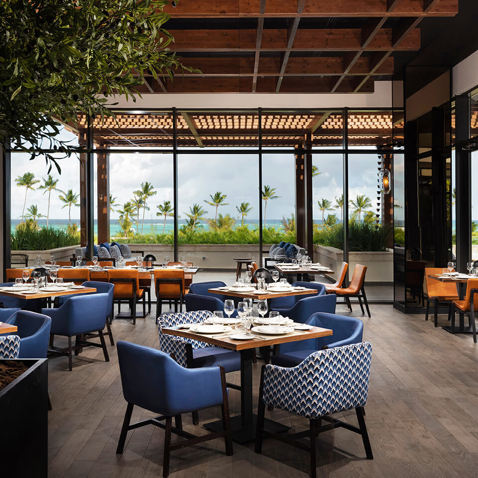 A view of a dining room