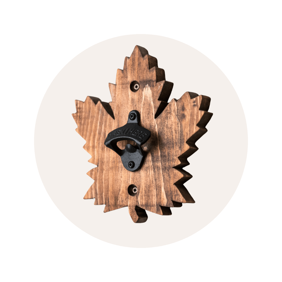 wooden maple leaf bottle opener