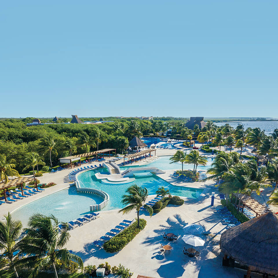 An overhead view of a resort