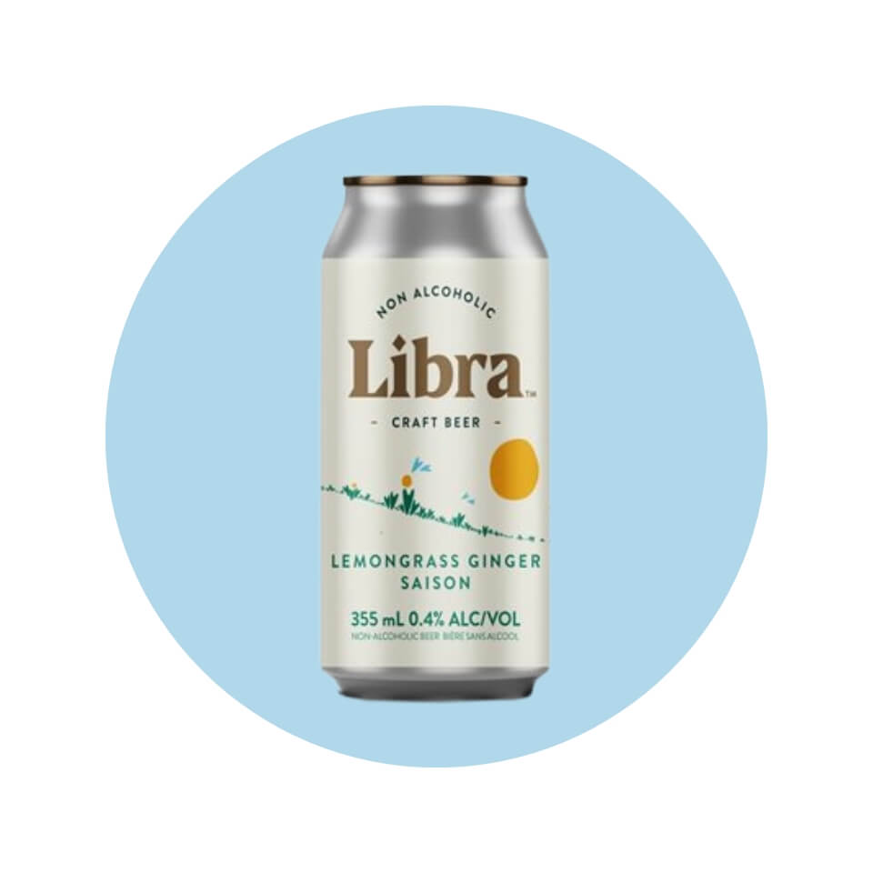 A tall can of beer in a light blue circle