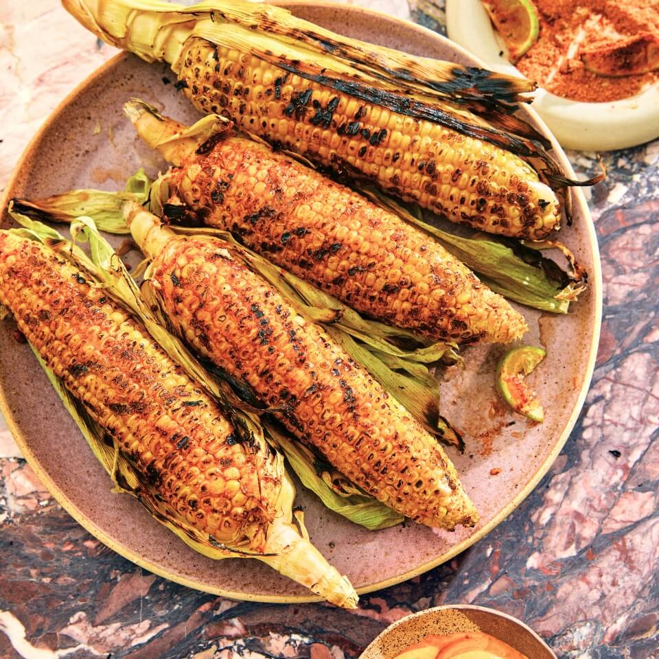 A plate with charred street corn