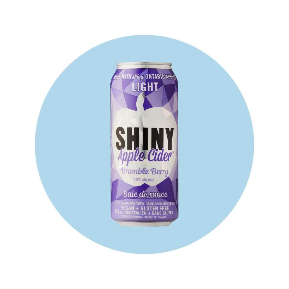 A white and purple can in a light blue circle