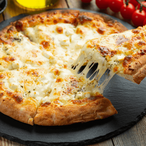 cheese pizza with slice taken out