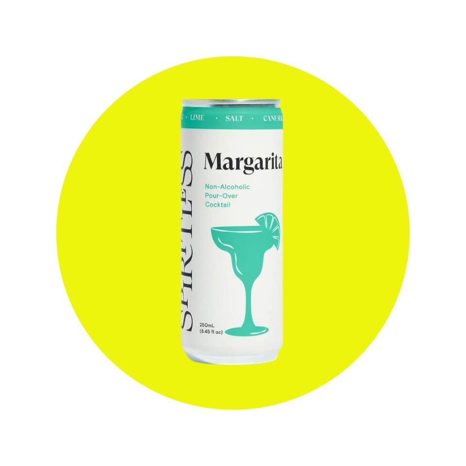 A green and white can in a neon yellow circle