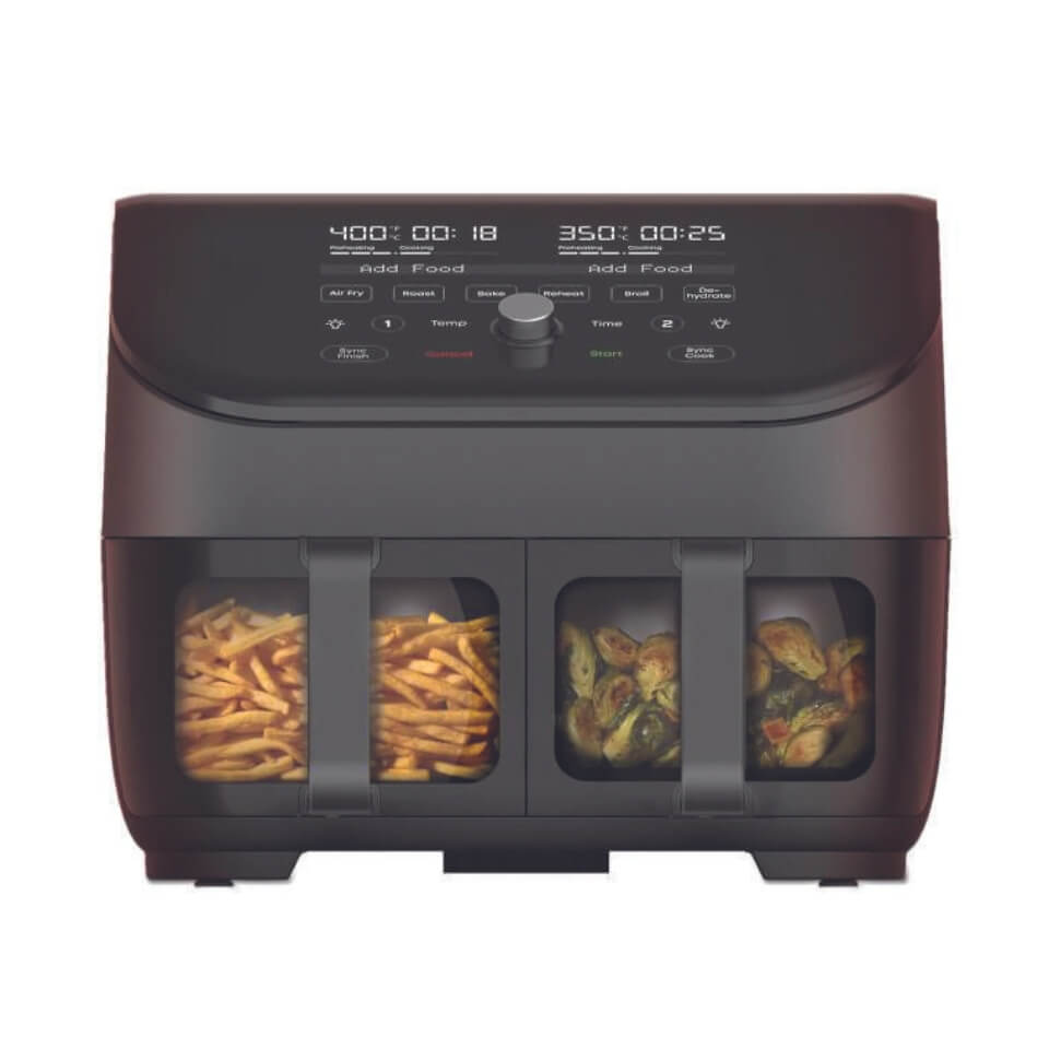 An air fryer with two separate chambers
