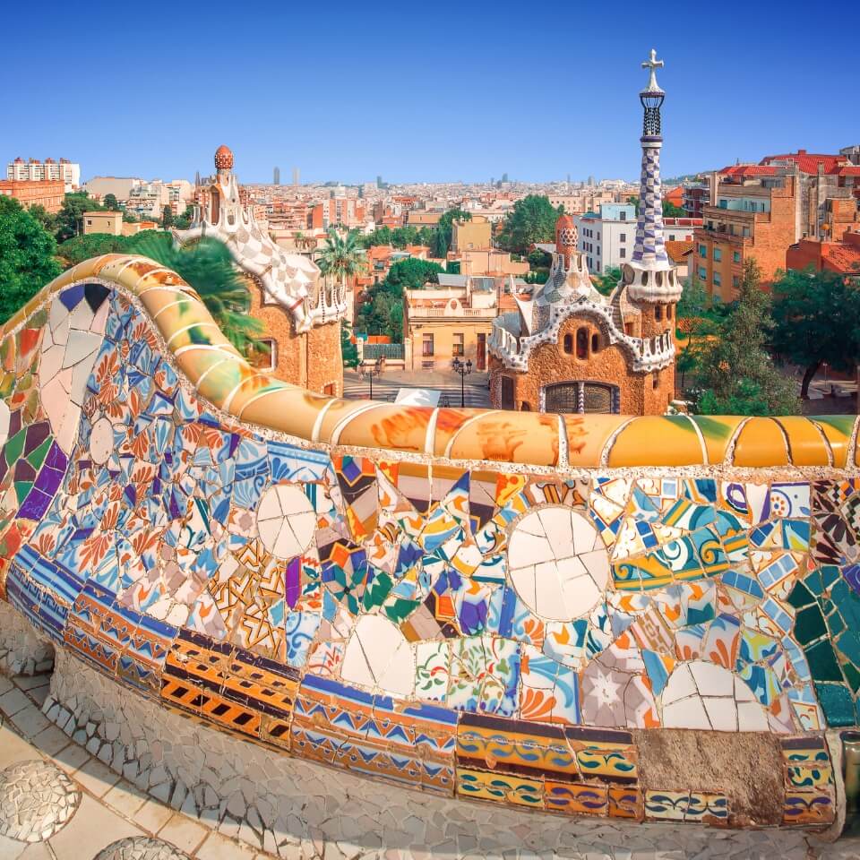 A mosaic-tiled wall in Barcelona