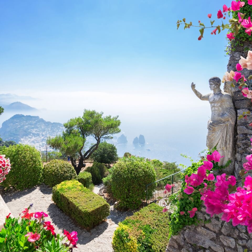 A statue in a garden