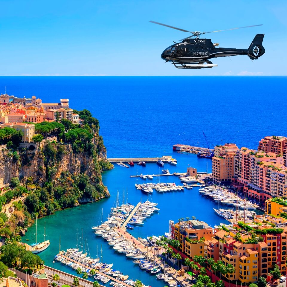 A helicopter flying over Monte Carlo
