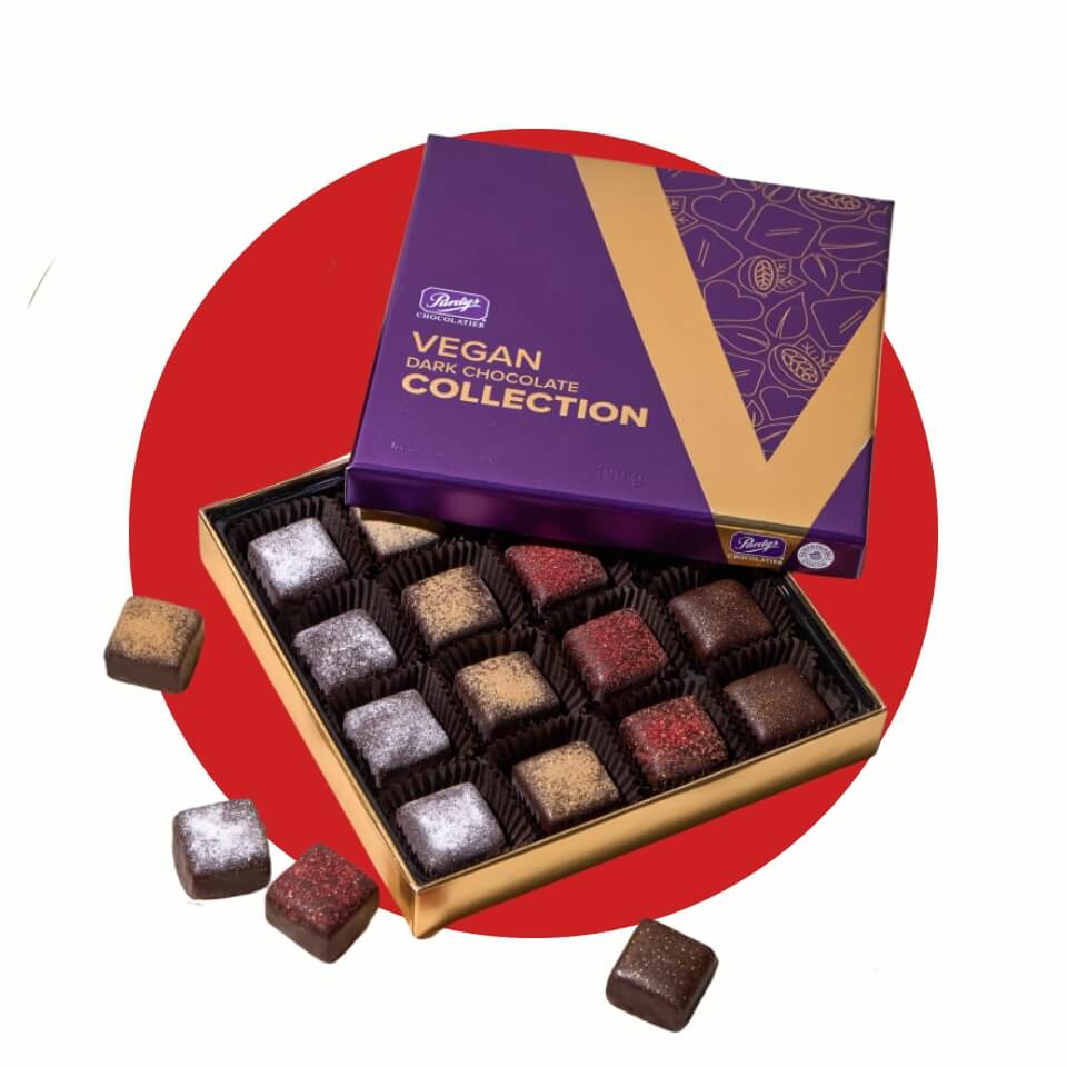 A box of chocolates over a red circle