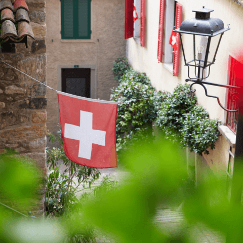 view of swiss flag in Vico Morcote