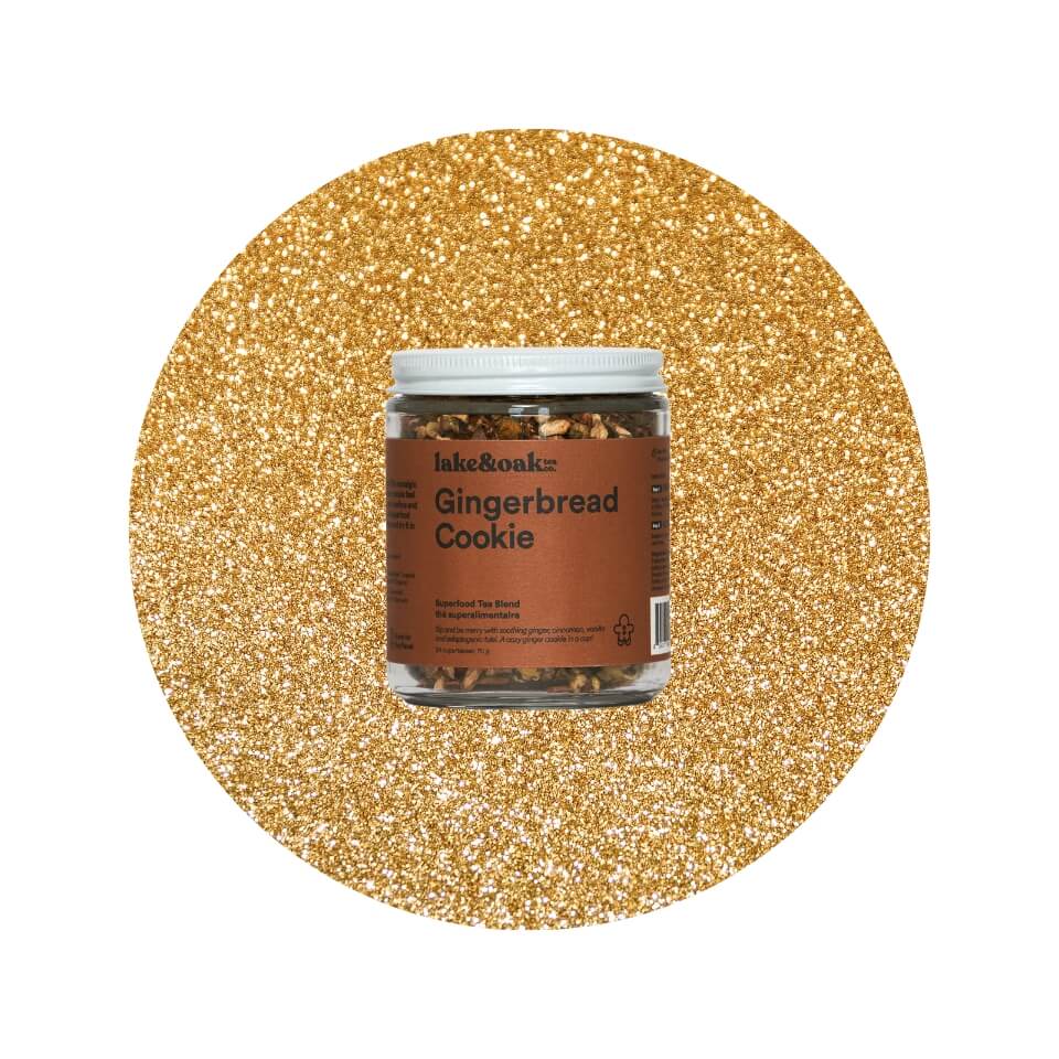 A brown canister in a sparkly gold circle